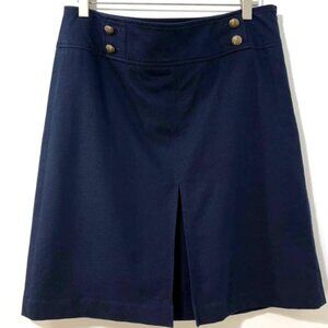 Talbots Classic Navy Knee Length Textured Skirt with Brass Buttons [size 10]